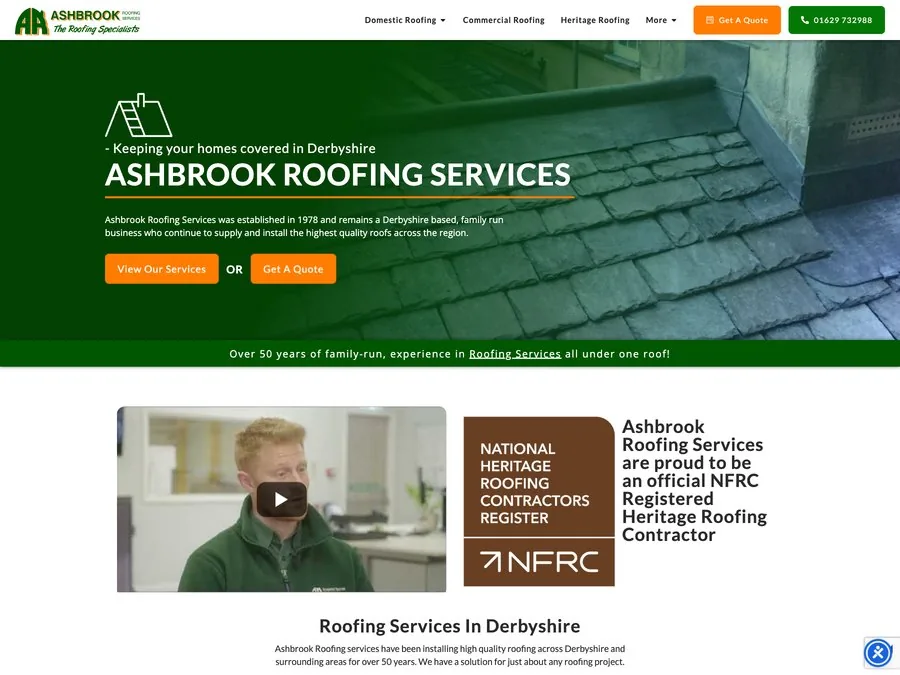 The Ashbrook Roofing Services website homepage