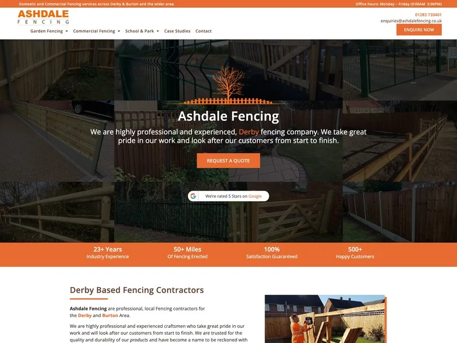 The Ashdale Fencing website homepage
