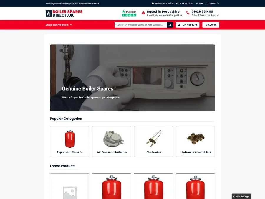 The Boiler Spares Direct online store homepage