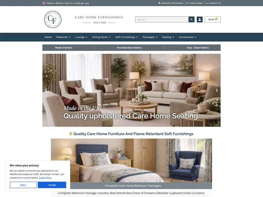 The Care Home Furnishings online store homepage