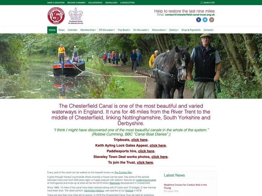 The Chesterfield Canal Trust website homepage