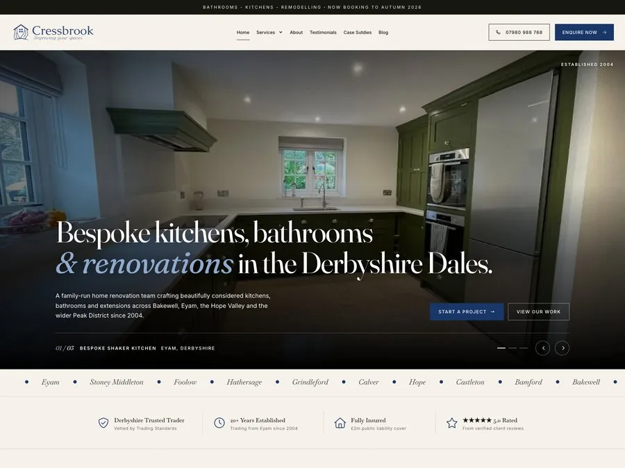The Cressbrook Construction website homepage