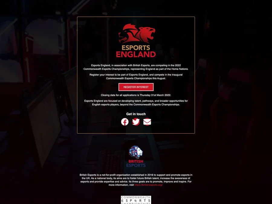 The Esports England website homepage