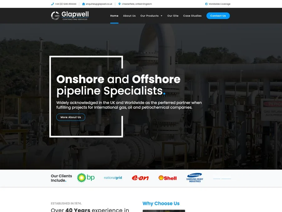 The Glapwell Contracting Services website homepage