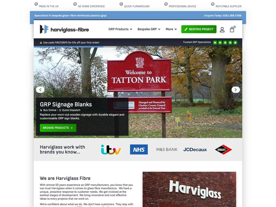 The Harviglass Fibre website homepage