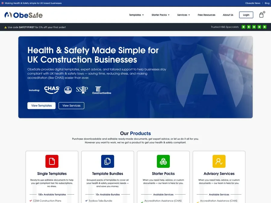 The Obesafe website homepage