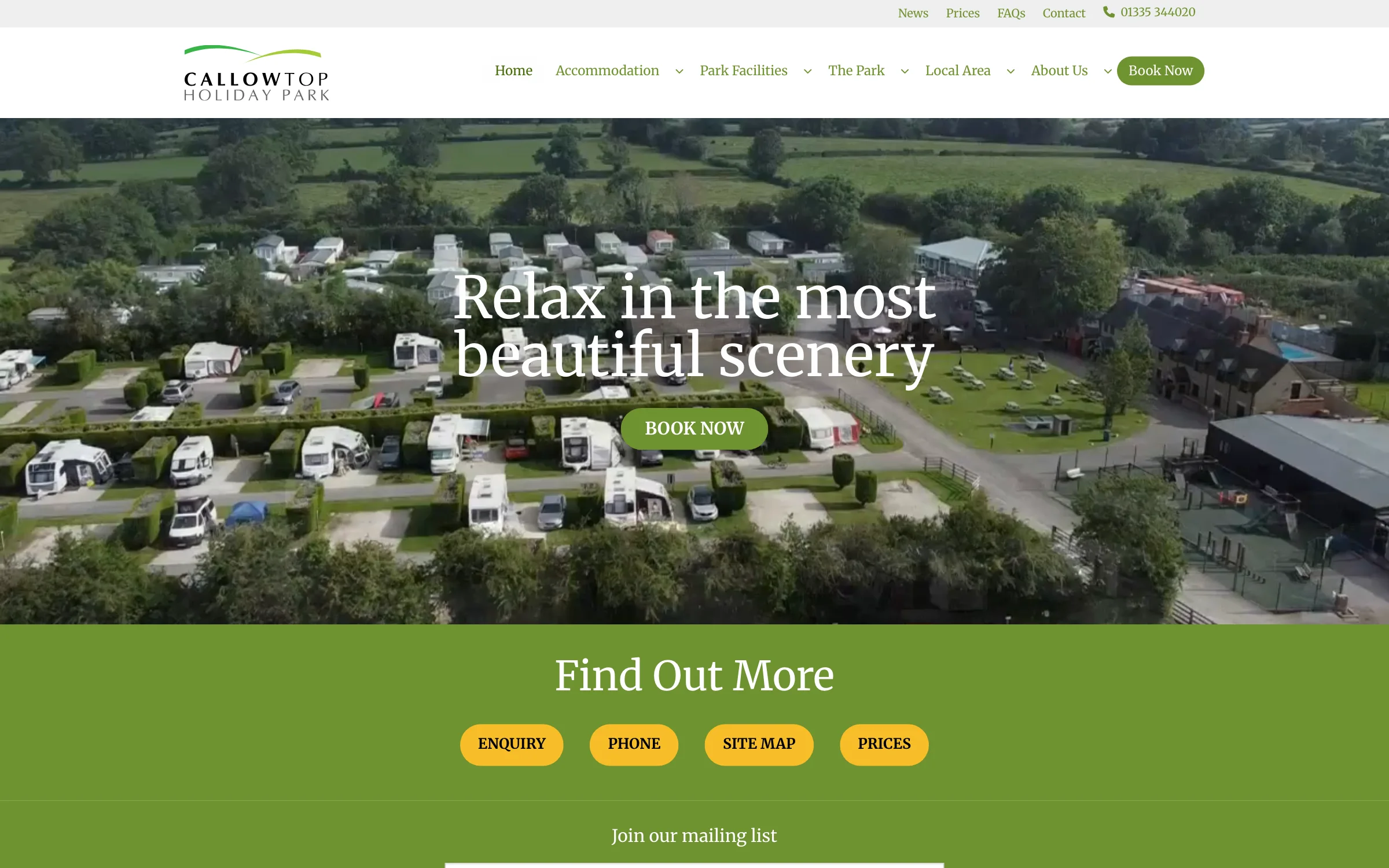 The previous Callow Top Holiday Park website, before the rebuild