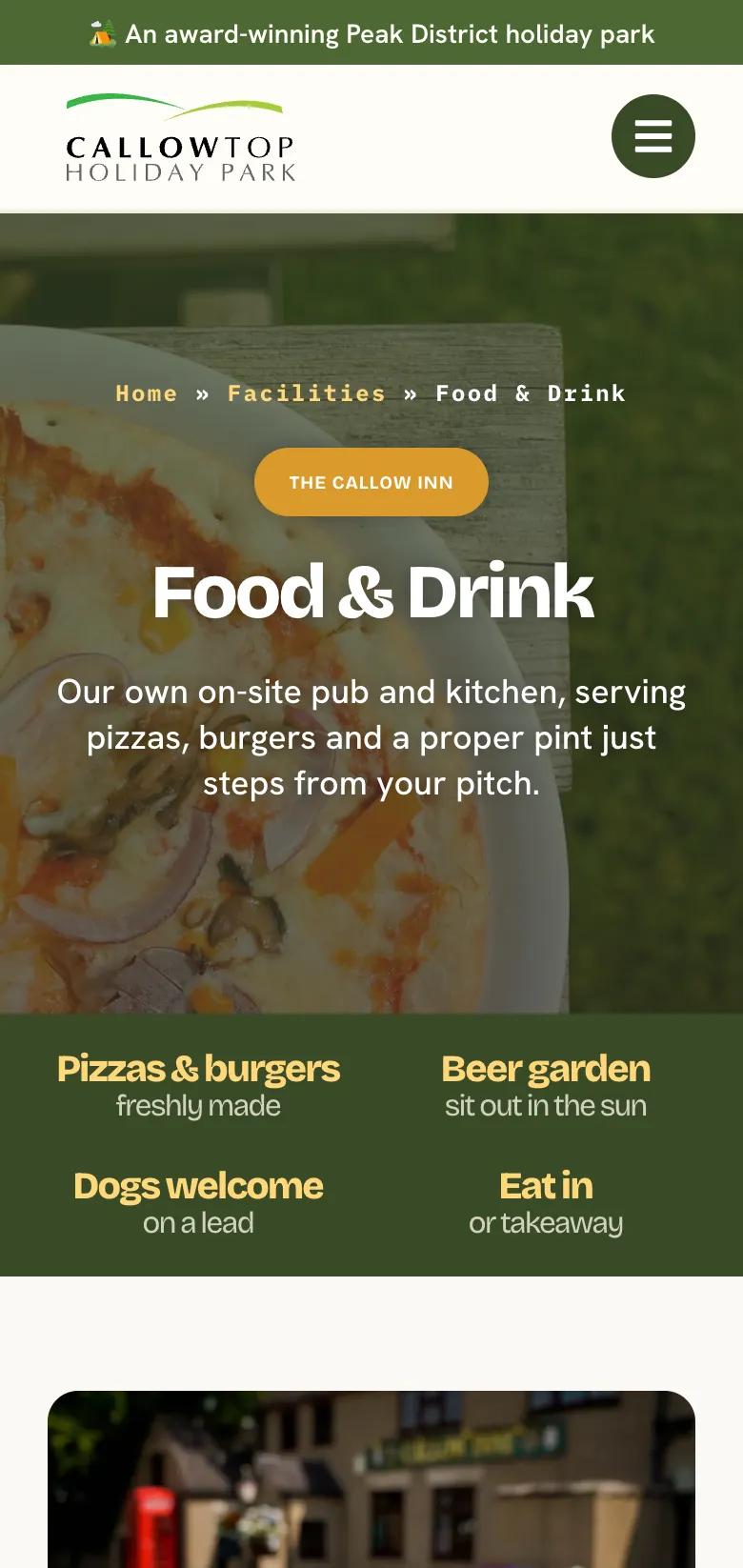 The food and drink page on mobile