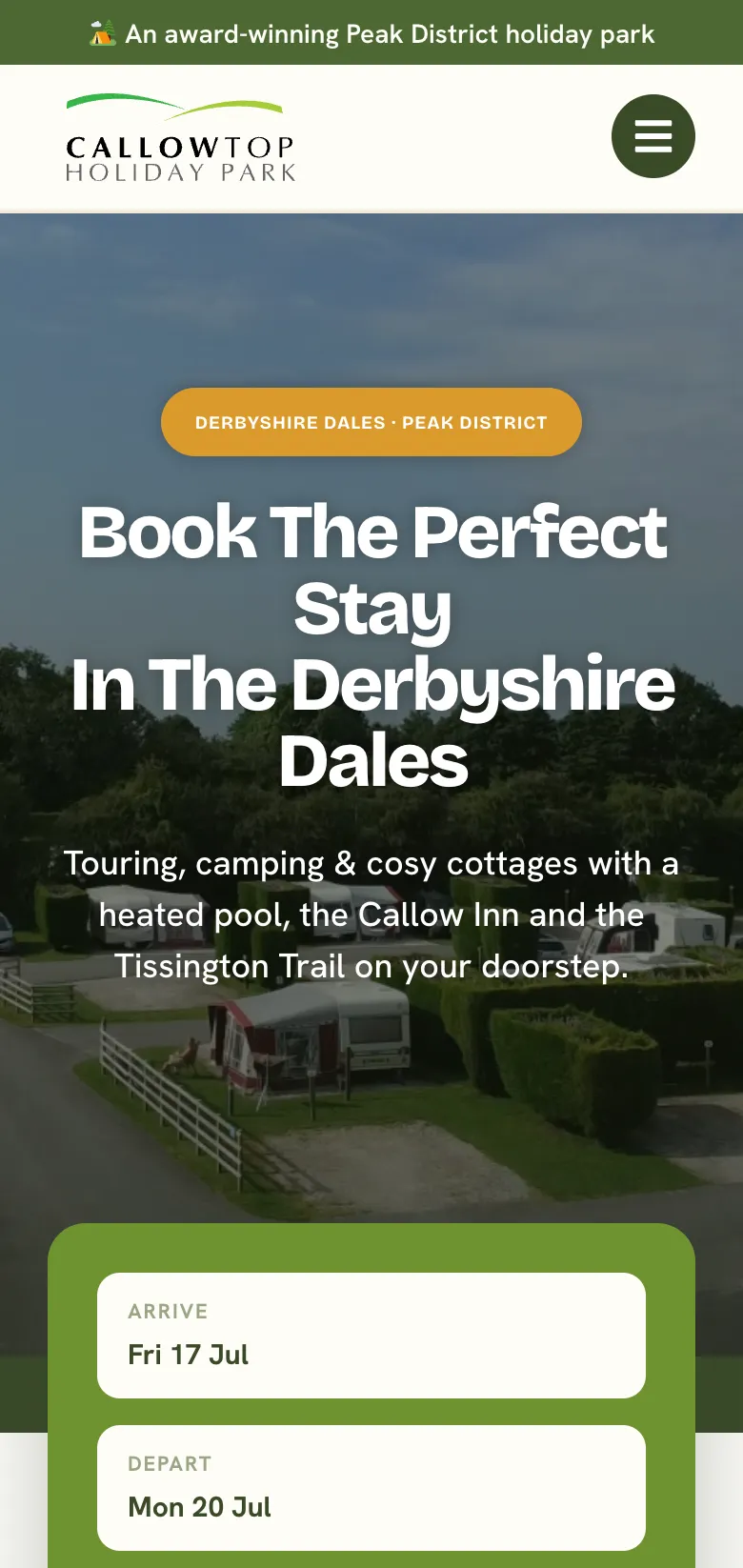 The new Callow Top homepage on mobile