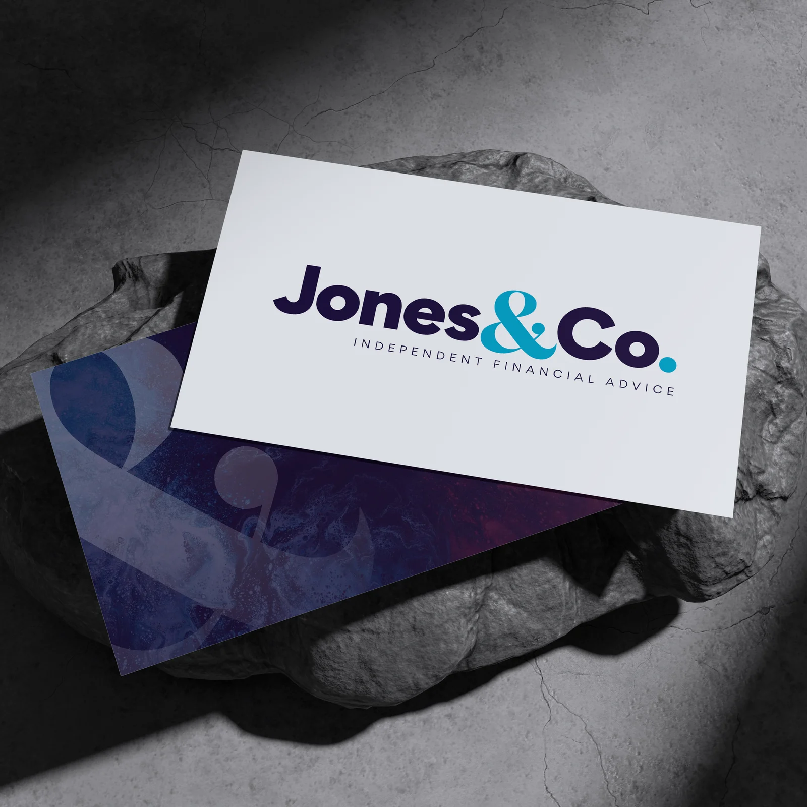 Jones & Co business cards, the wordmark over the brand texture