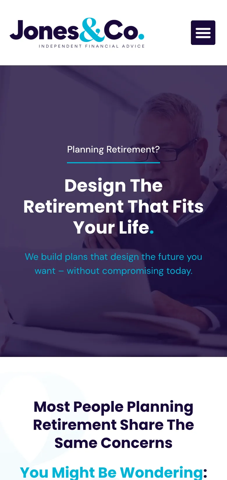 The retirement planning service page on mobile