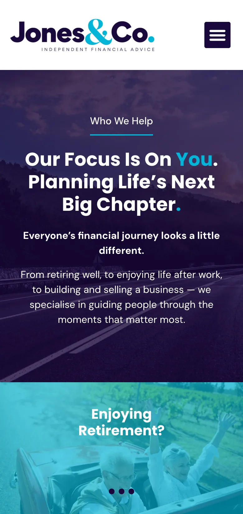 The tailored financial planning page on mobile