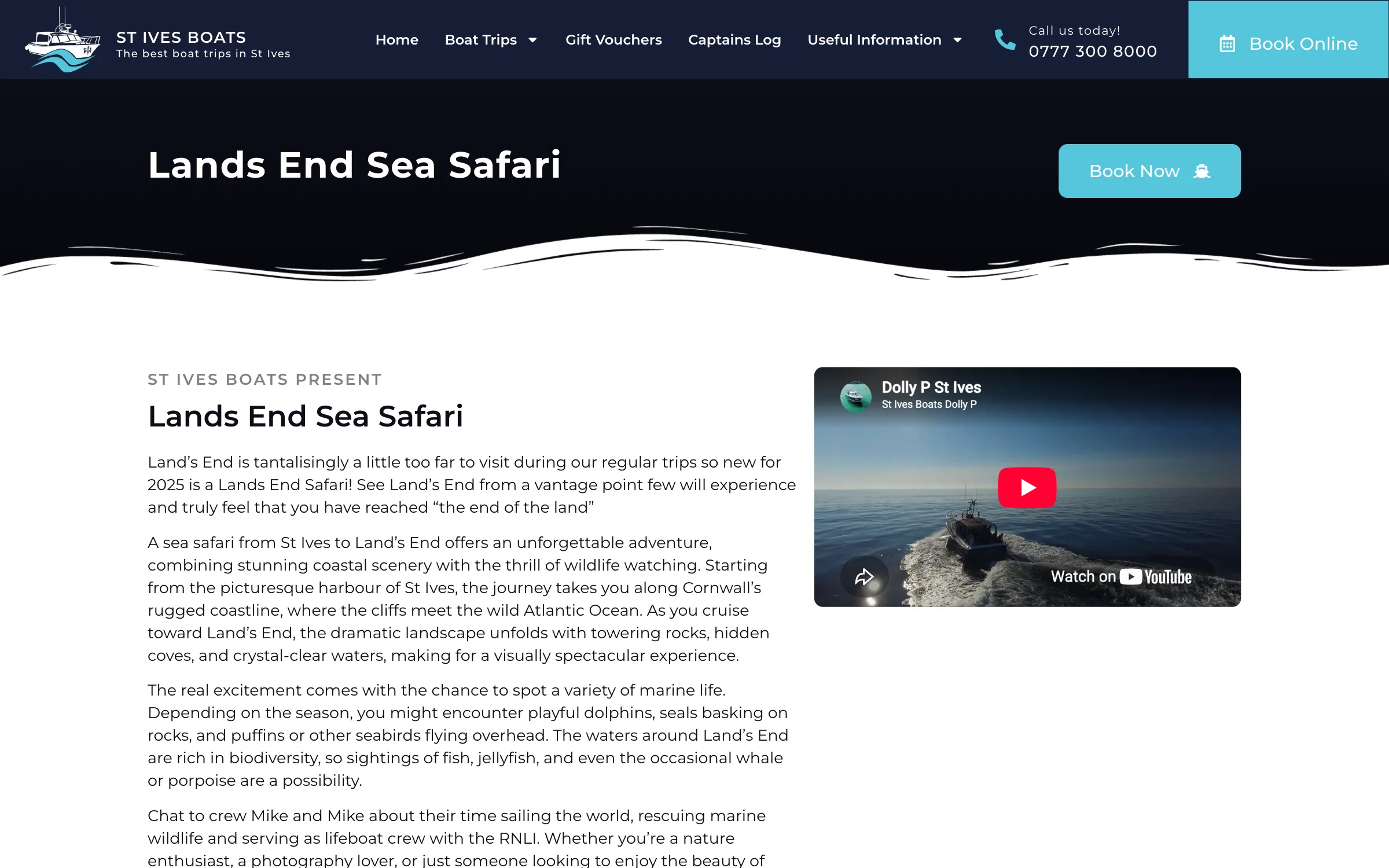 The Lands End sea safari page
