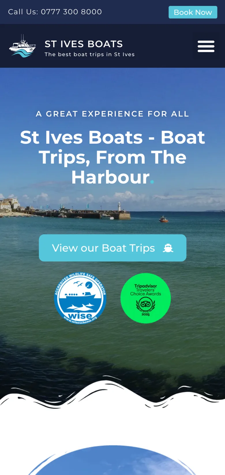 The St Ives Boats homepage on mobile
