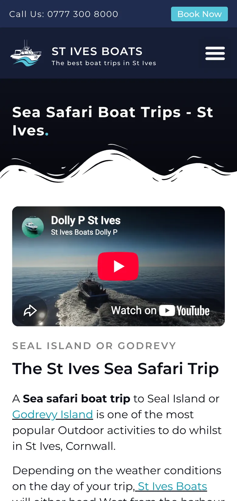 The Seal Island trip page on mobile