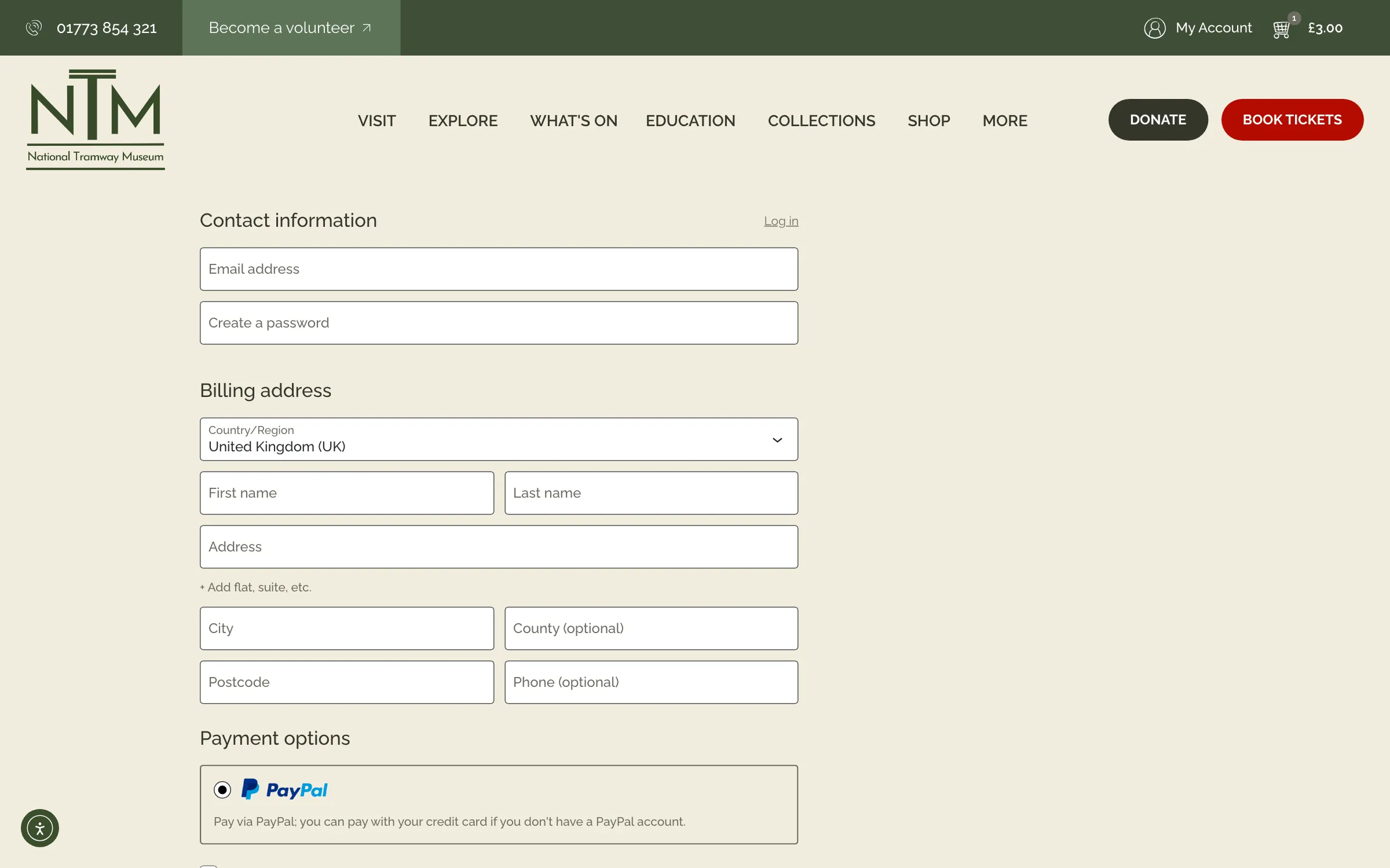 The checkout, with card and PayPal payment