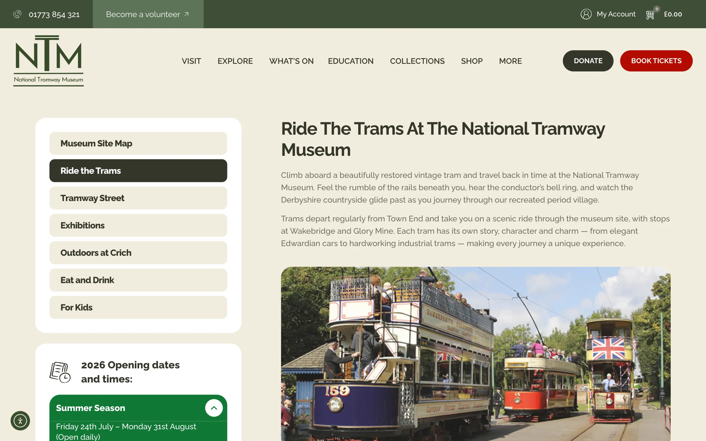 The ride-the-trams page, unlimited rides on historic trams