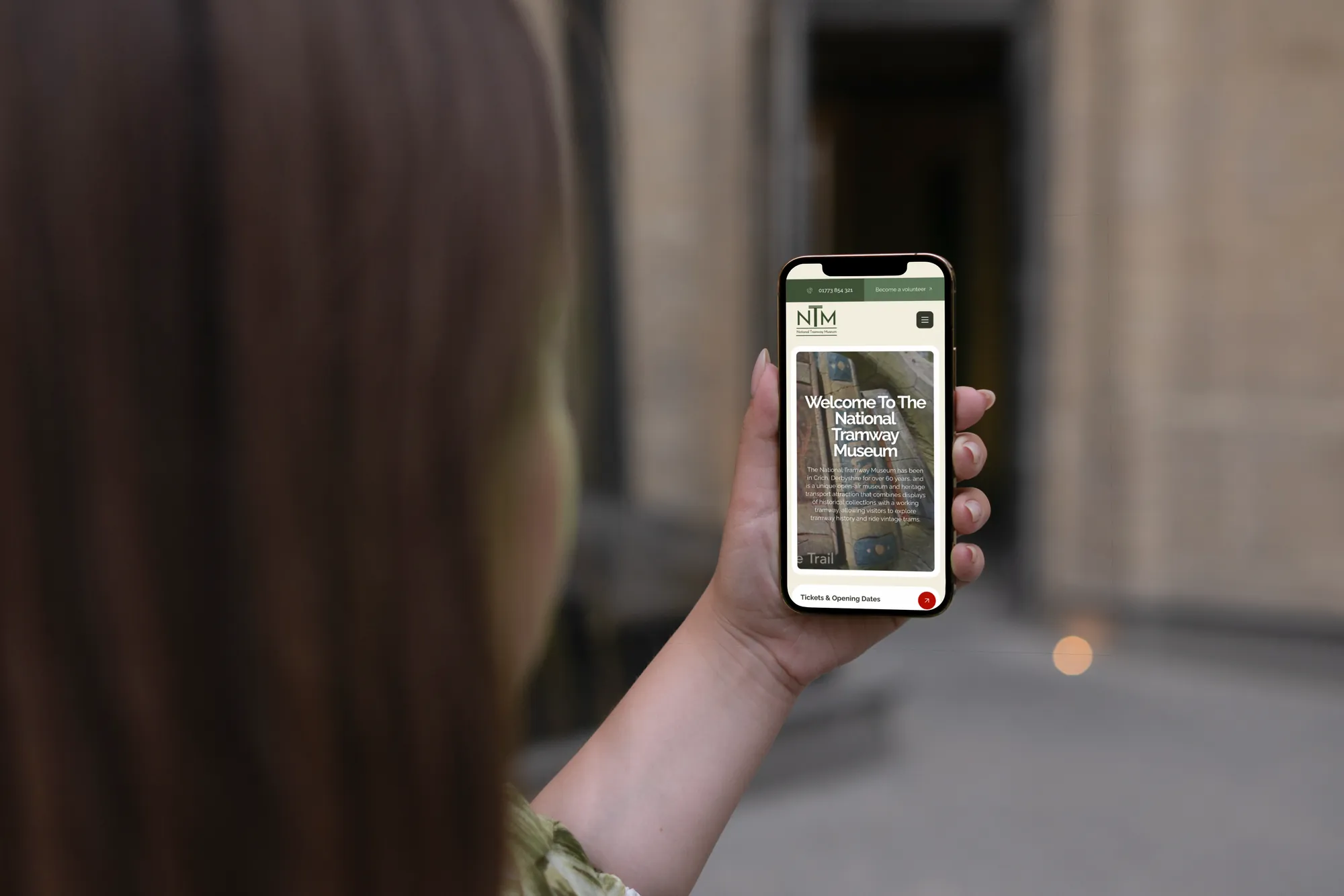 The National Tramway Museum website on a phone