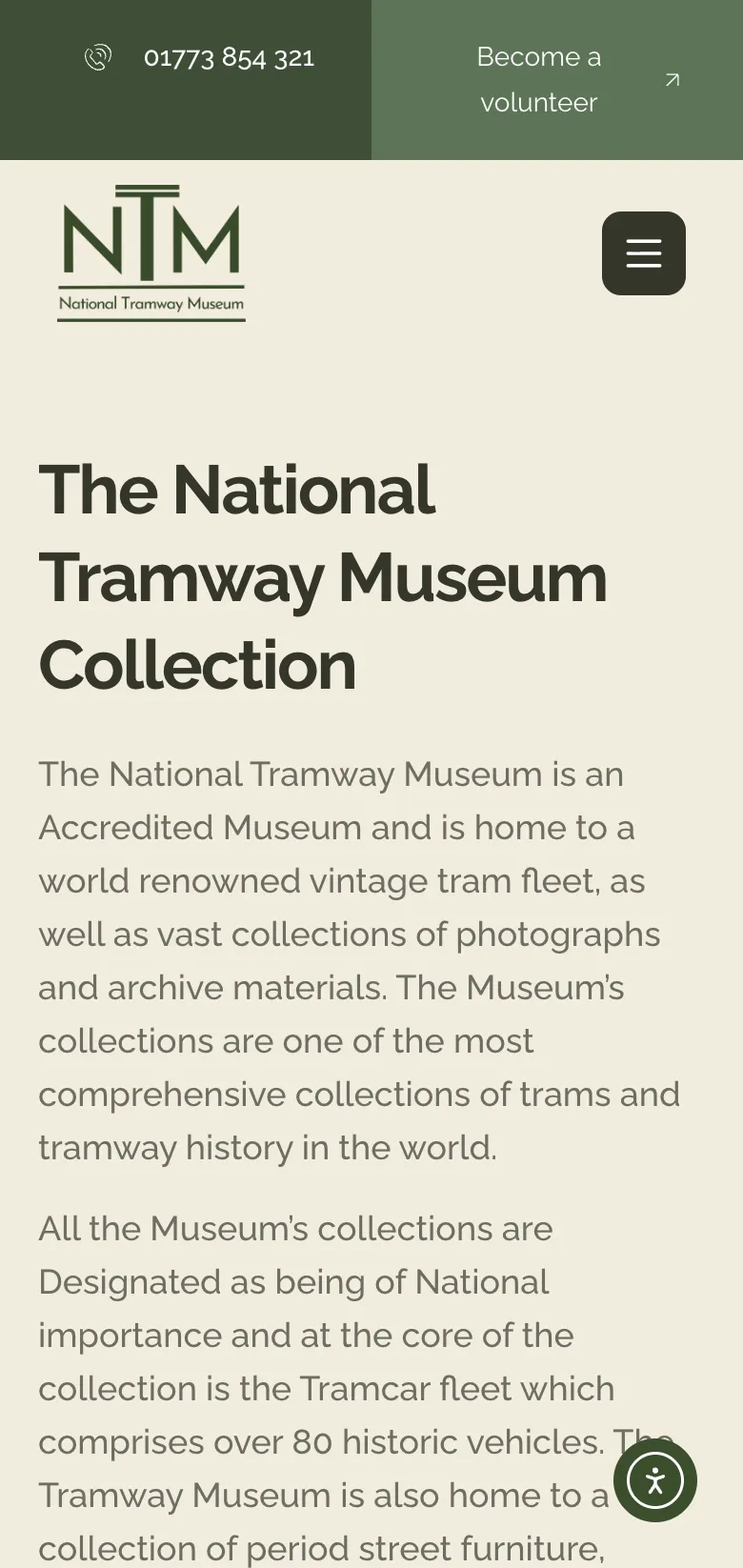 The tram collections page on mobile