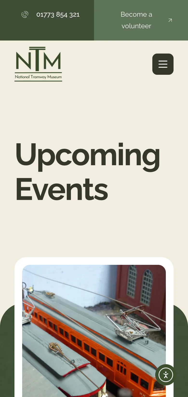 The upcoming events listing on mobile
