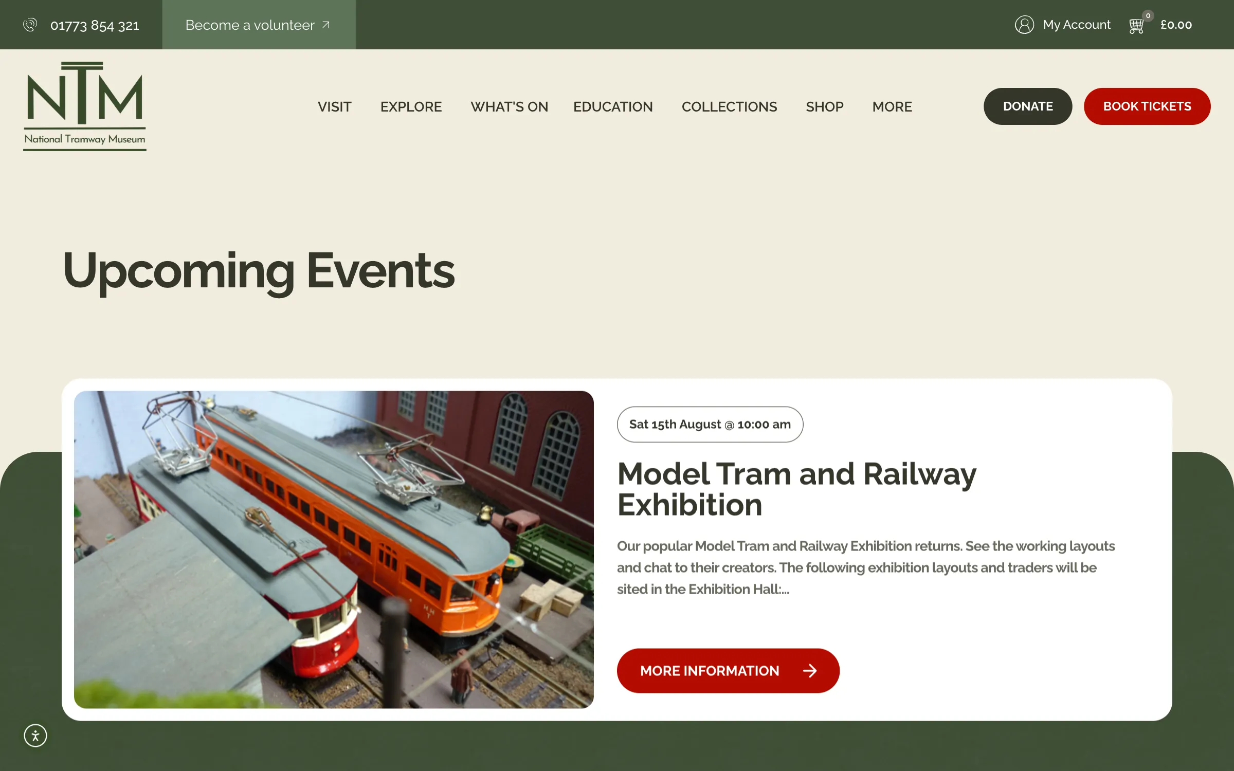 The What's On page listing the museum's upcoming events
