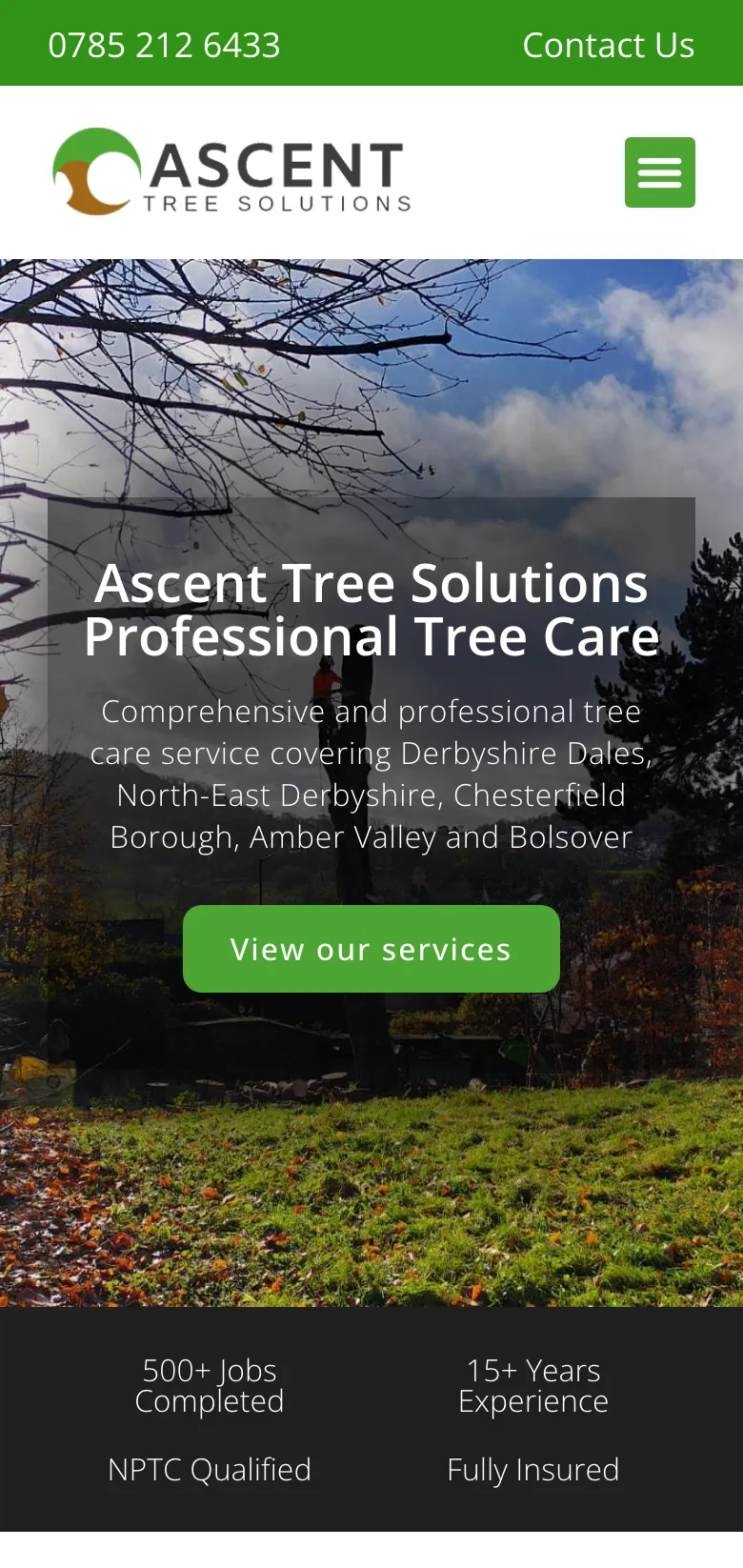 The Ascent Tree Solutions homepage, on mobile