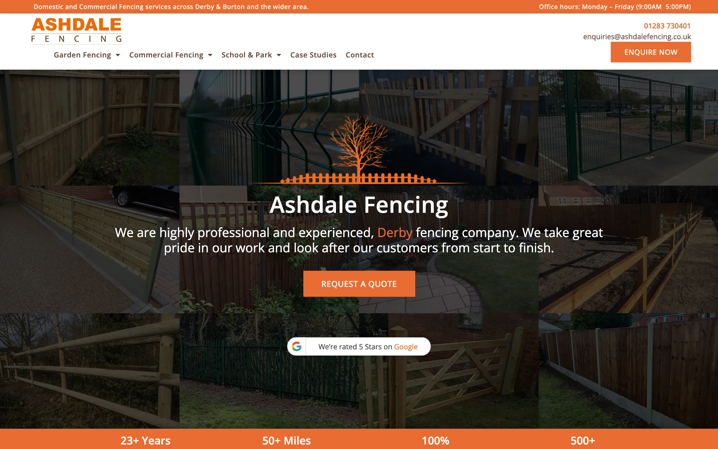 The Ashdale Fencing website homepage
