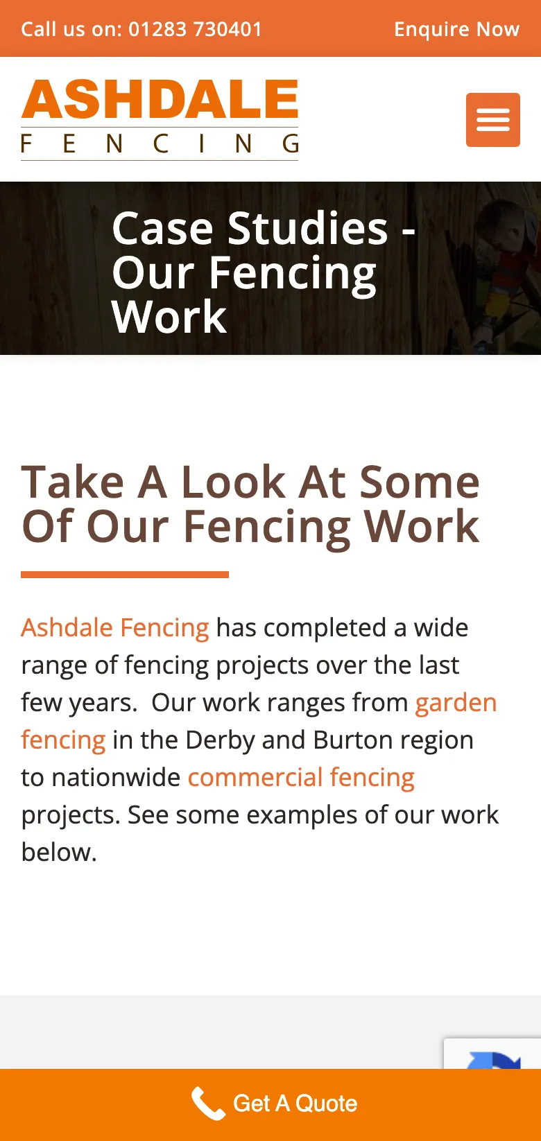 The fencing work gallery, on mobile