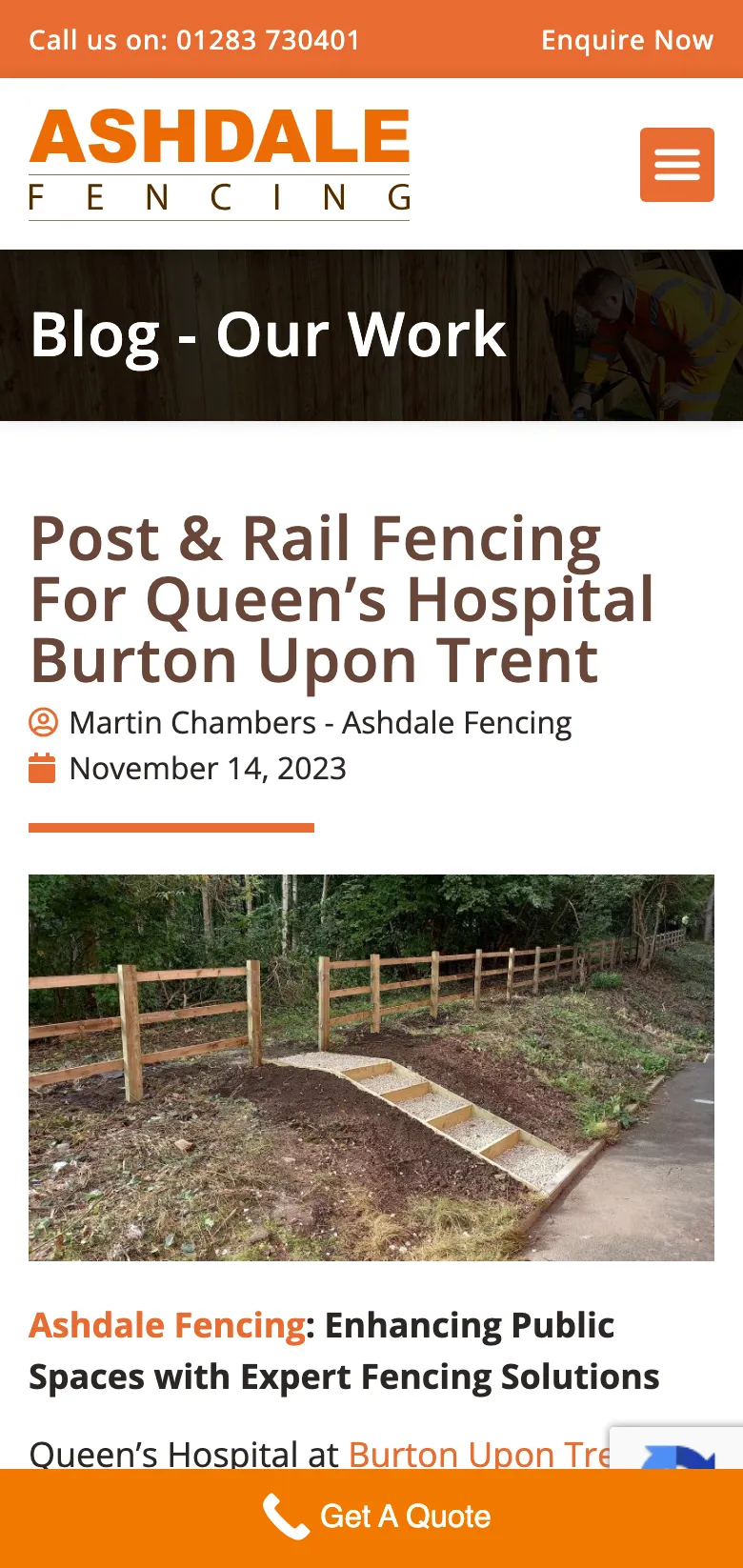 Post and rail fencing for Queen's Hospital, on mobile
