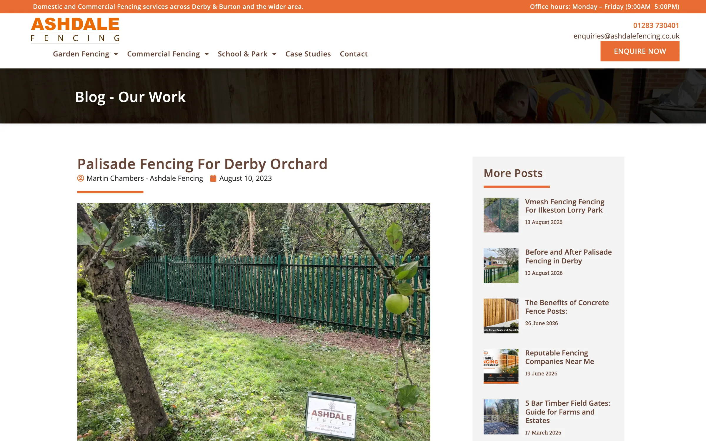Palisade fencing for a Derby orchard