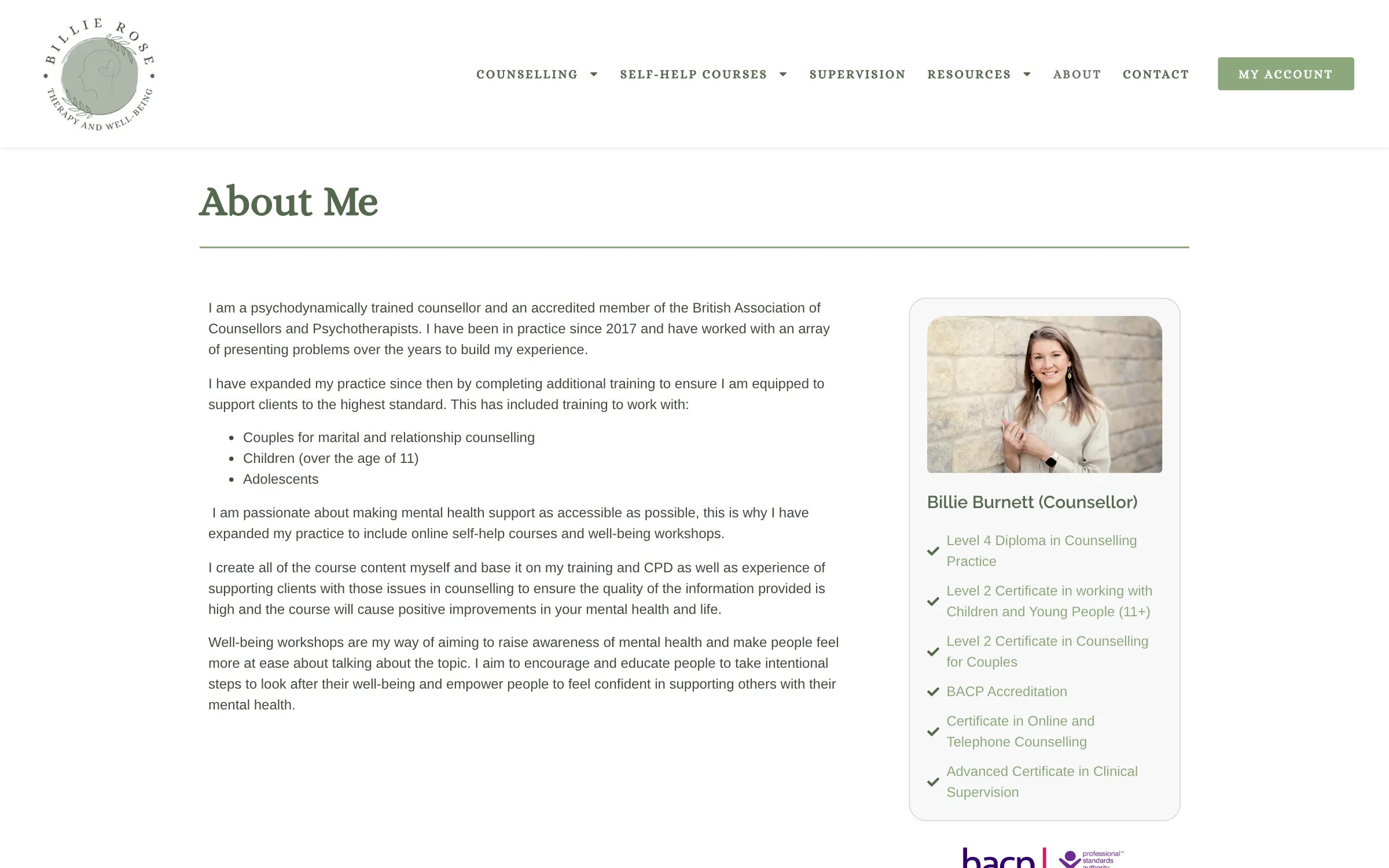 The Billie Rose Therapy about page