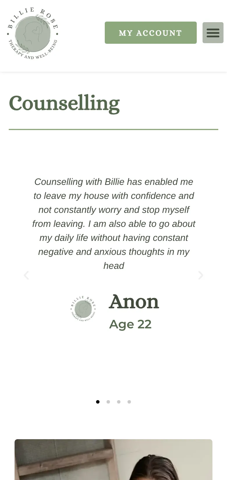 The counselling page, on mobile