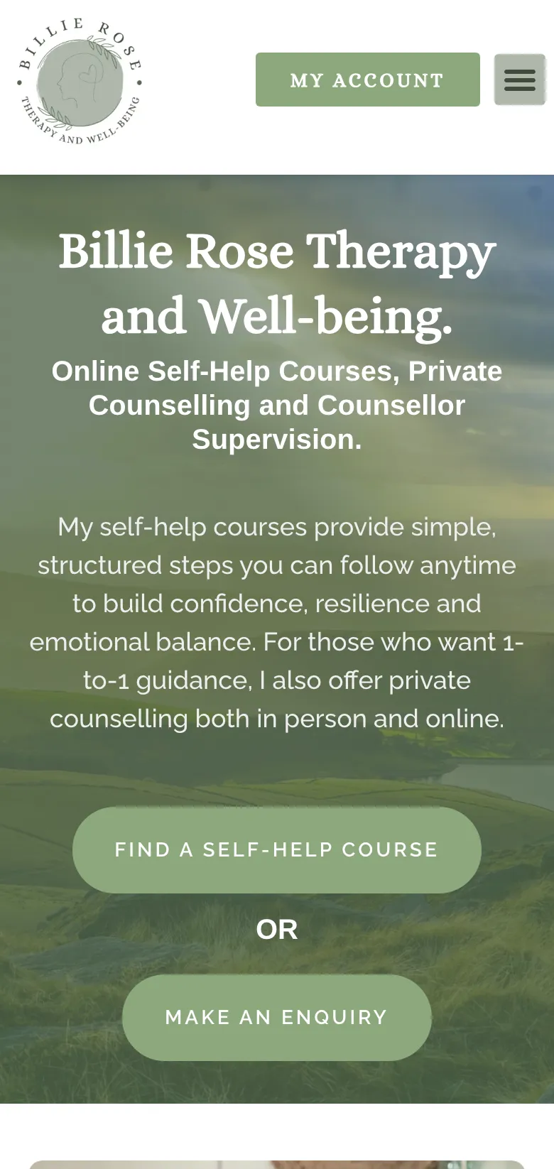 The Billie Rose Therapy homepage, on mobile
