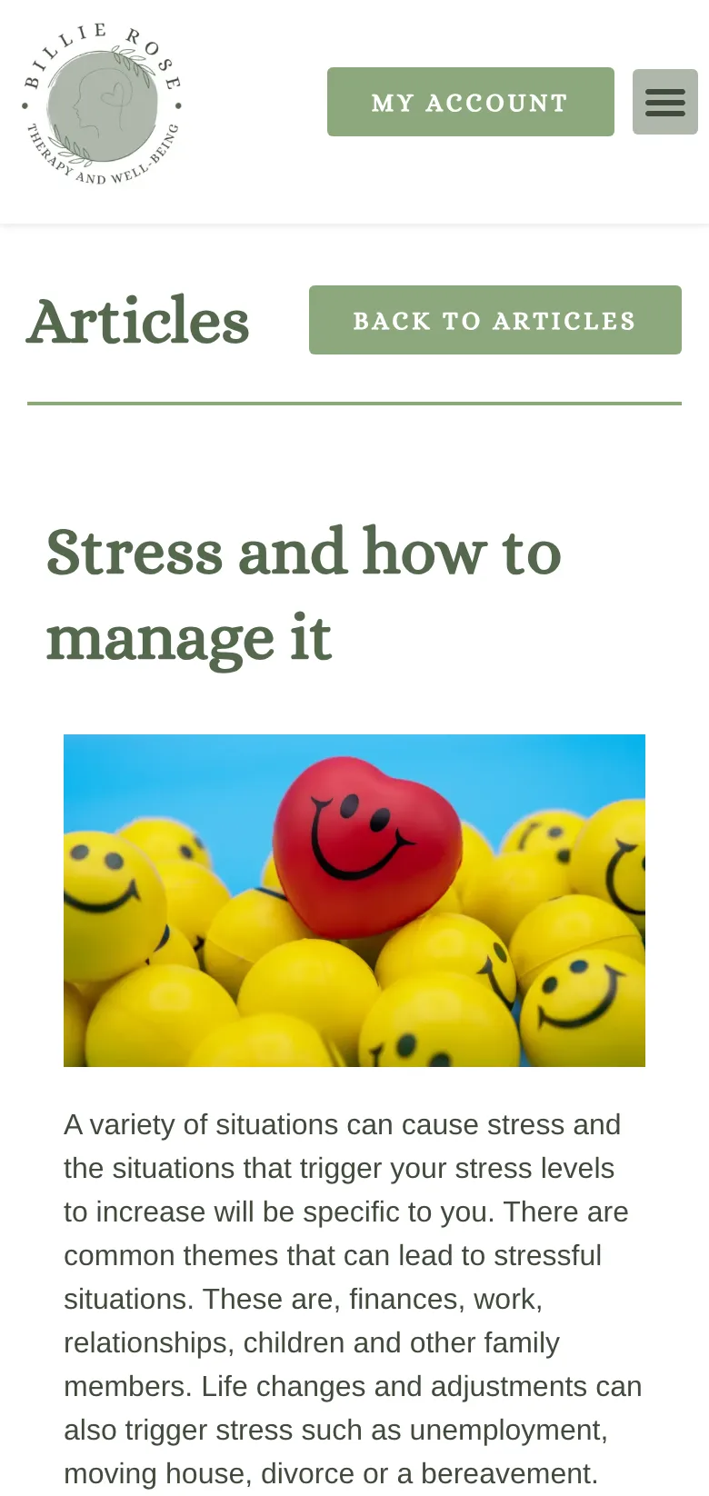 An article on managing stress, on mobile
