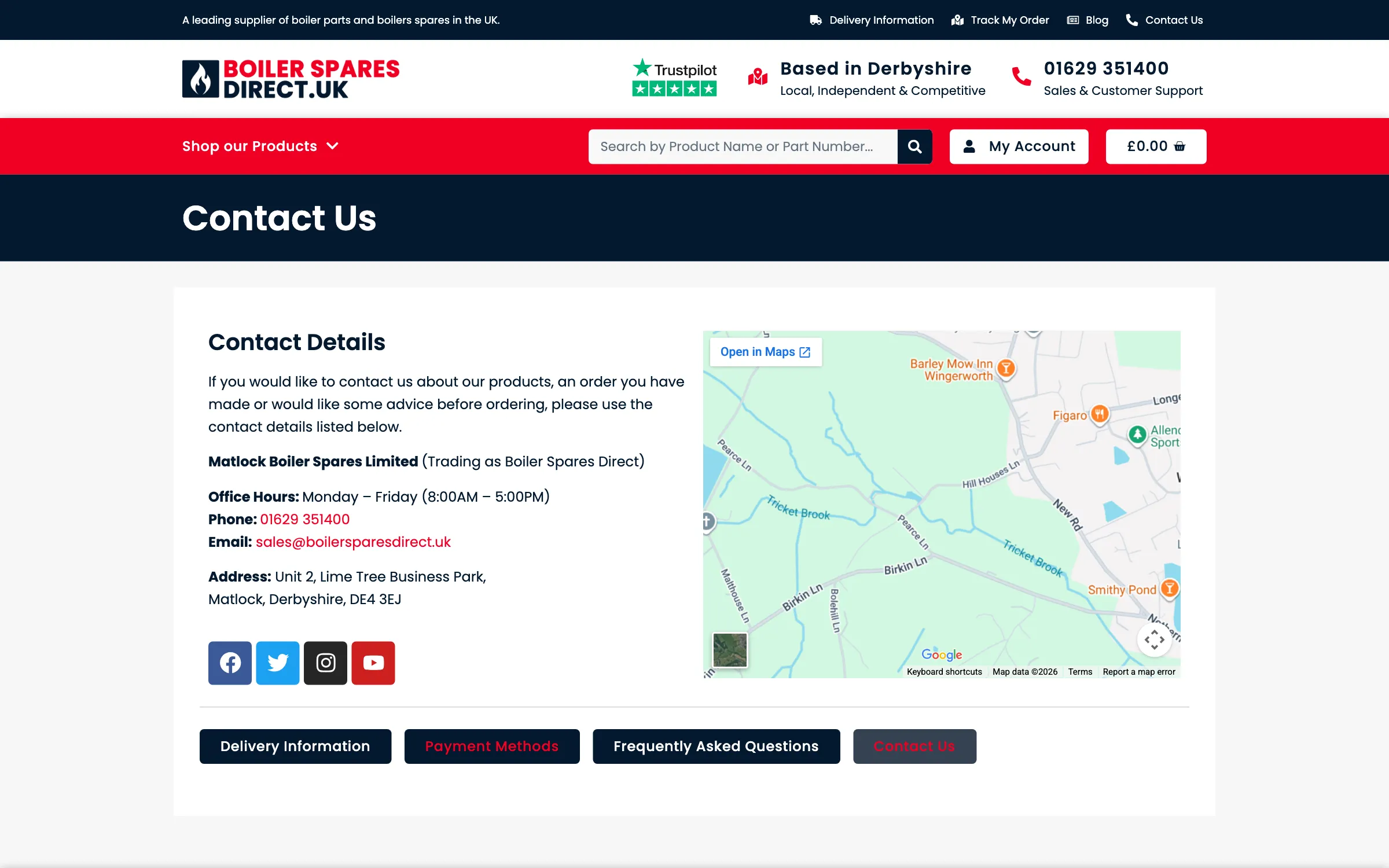 The Boiler Spares Direct contact us page