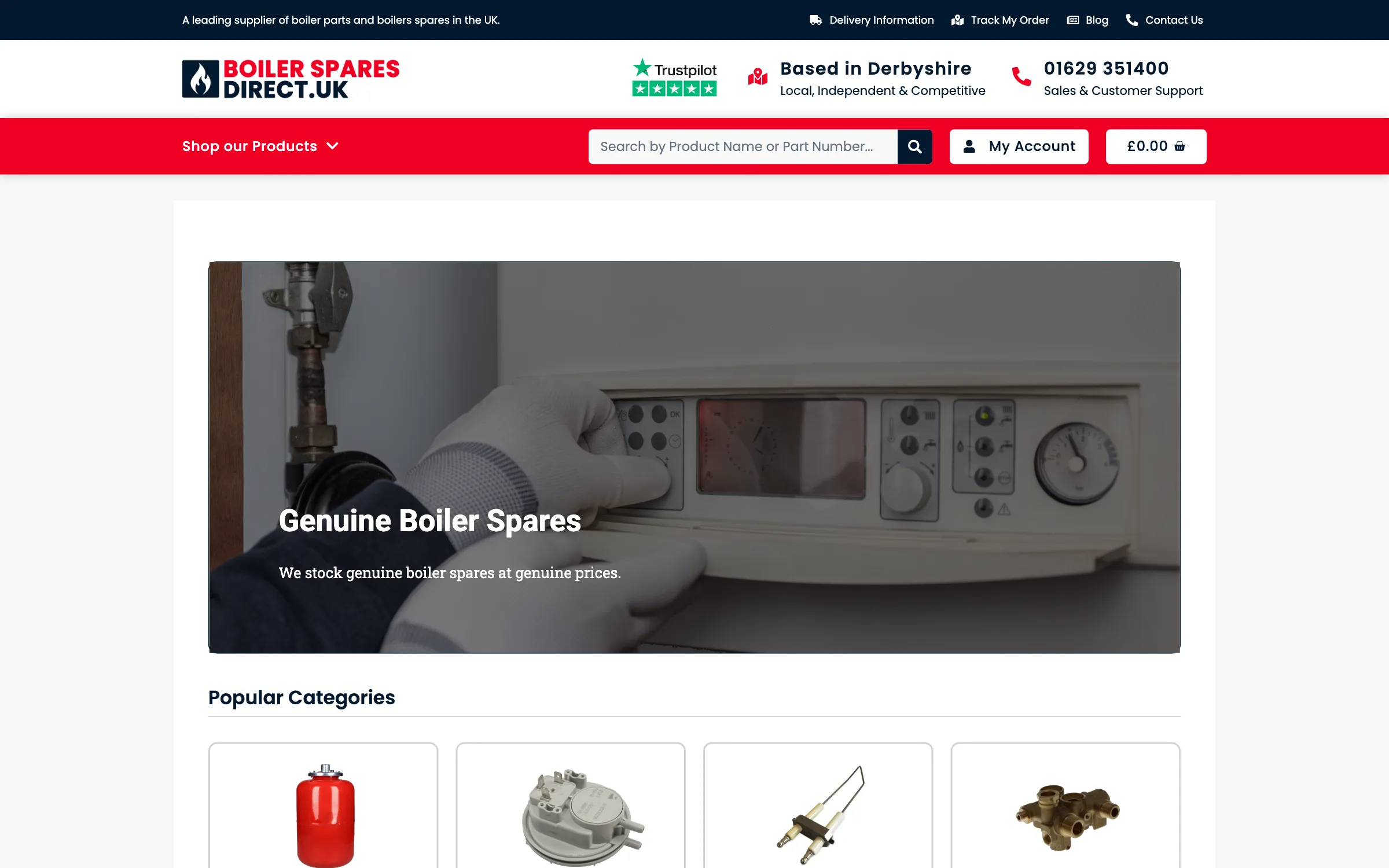 The Boiler Spares Direct online store homepage