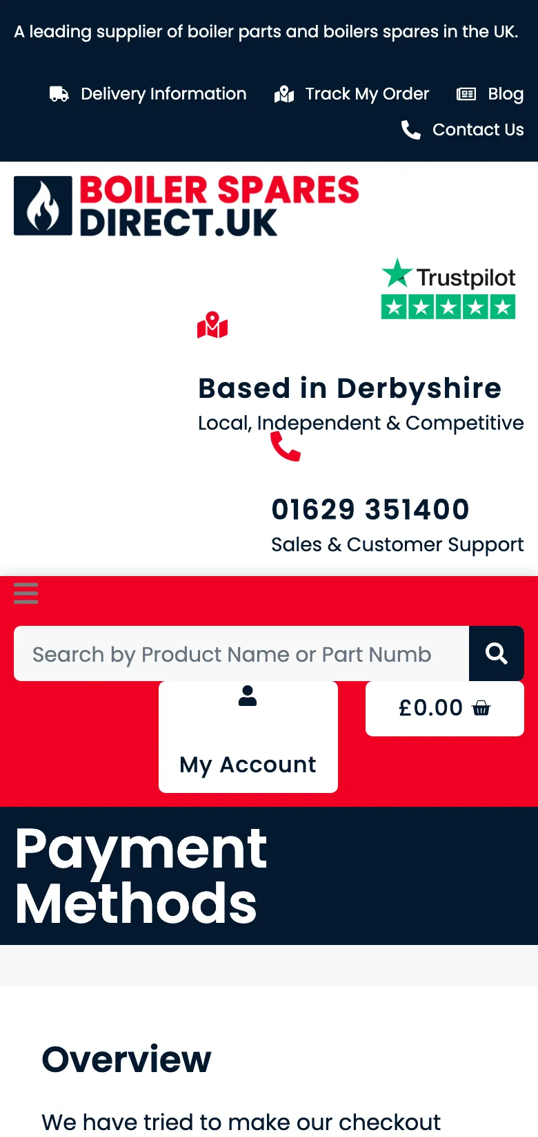 The payment methods page, on mobile