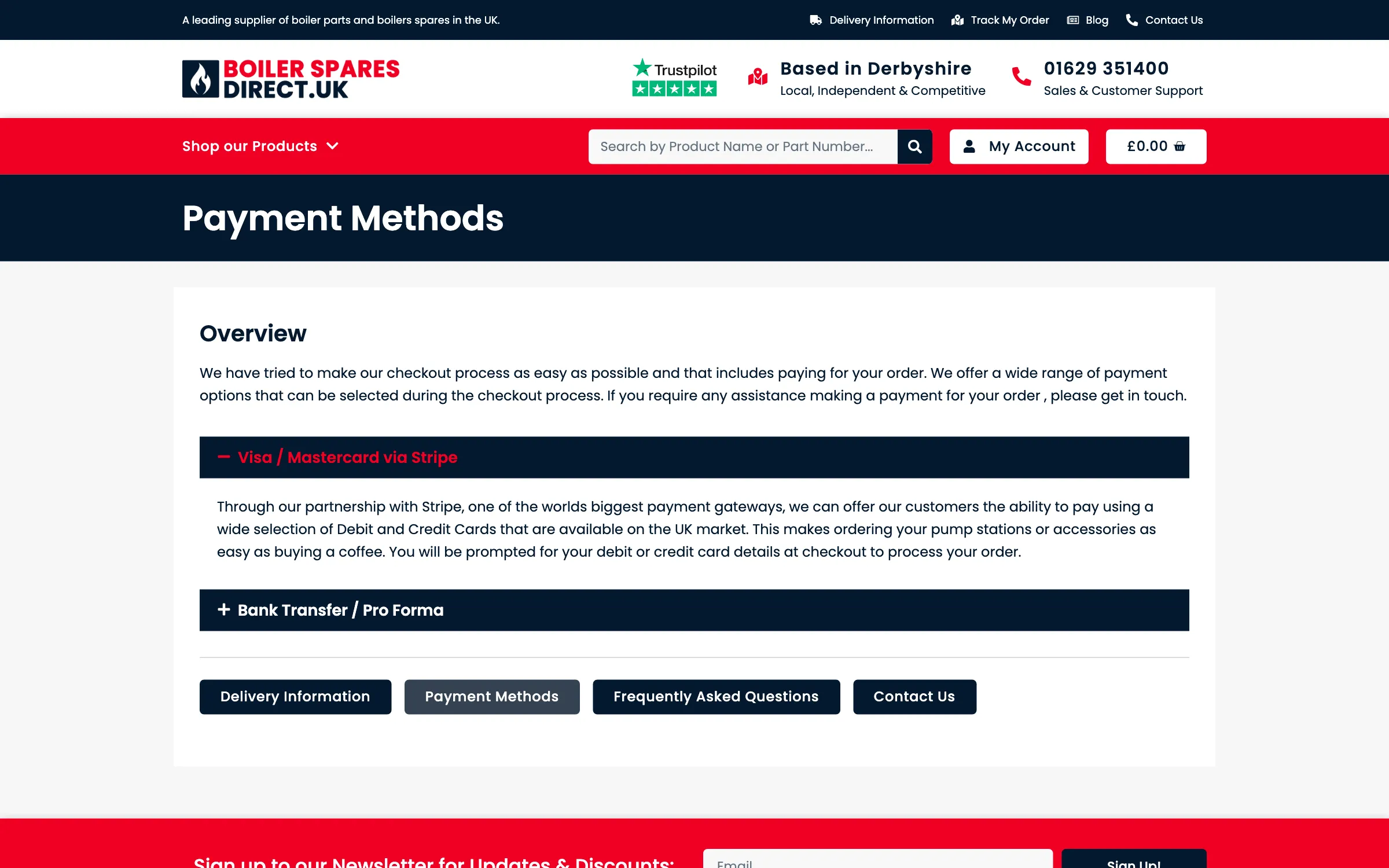 The payment methods page