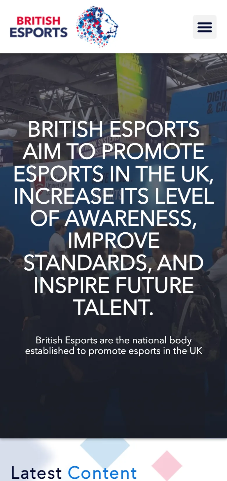The British Esports Federation homepage, on mobile