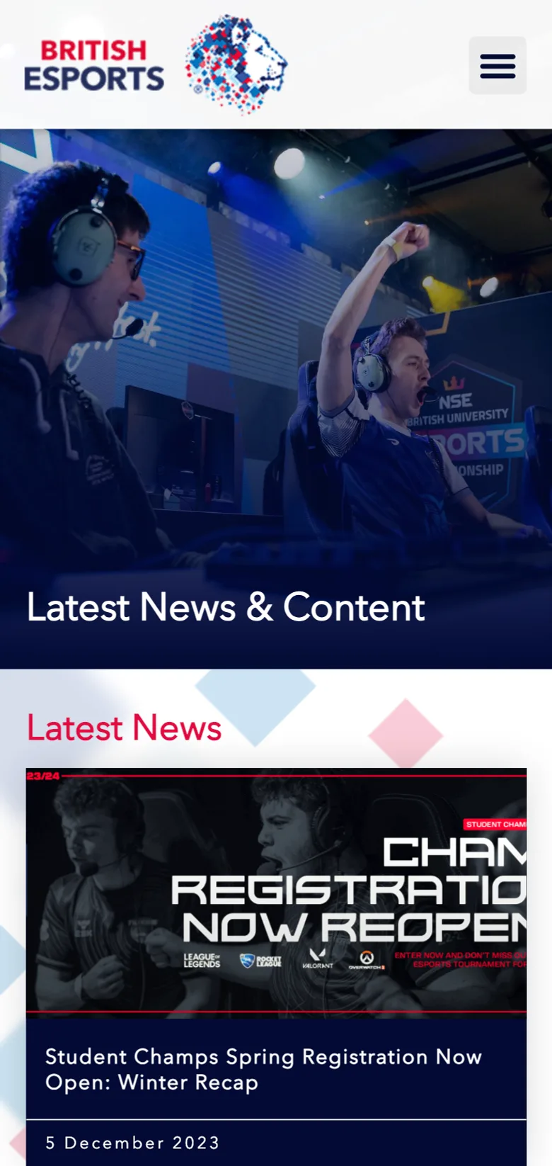 The latest news listing, on mobile