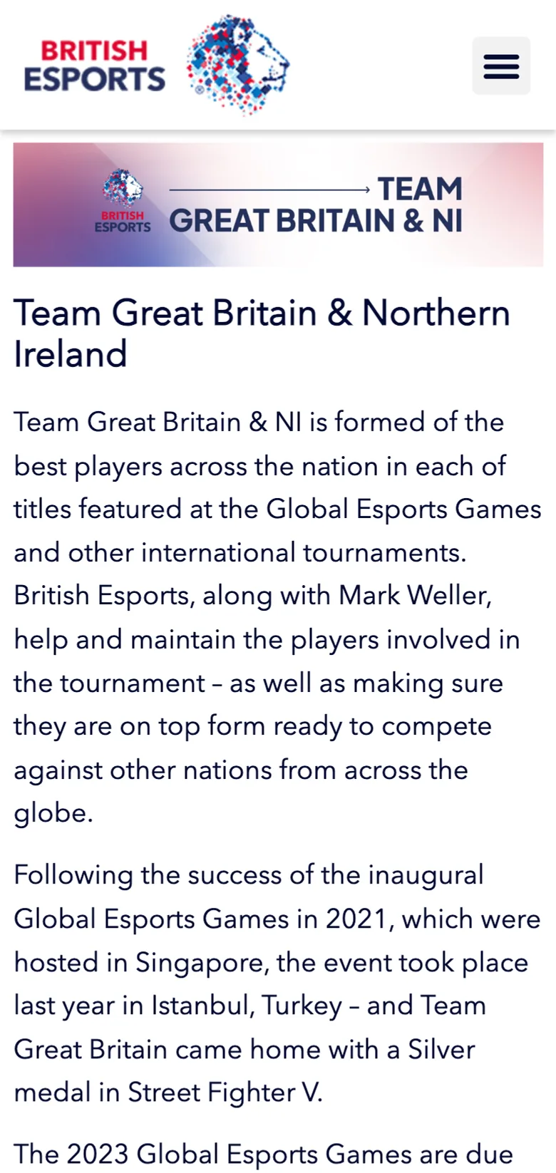 The Team Great Britain section, on mobile