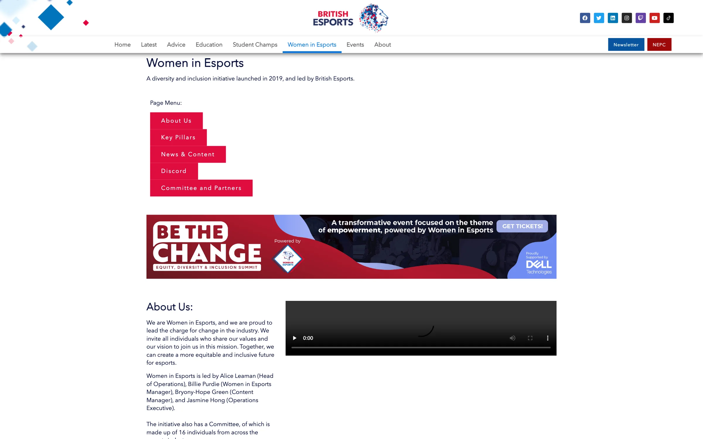 The Women in Esports campaign page