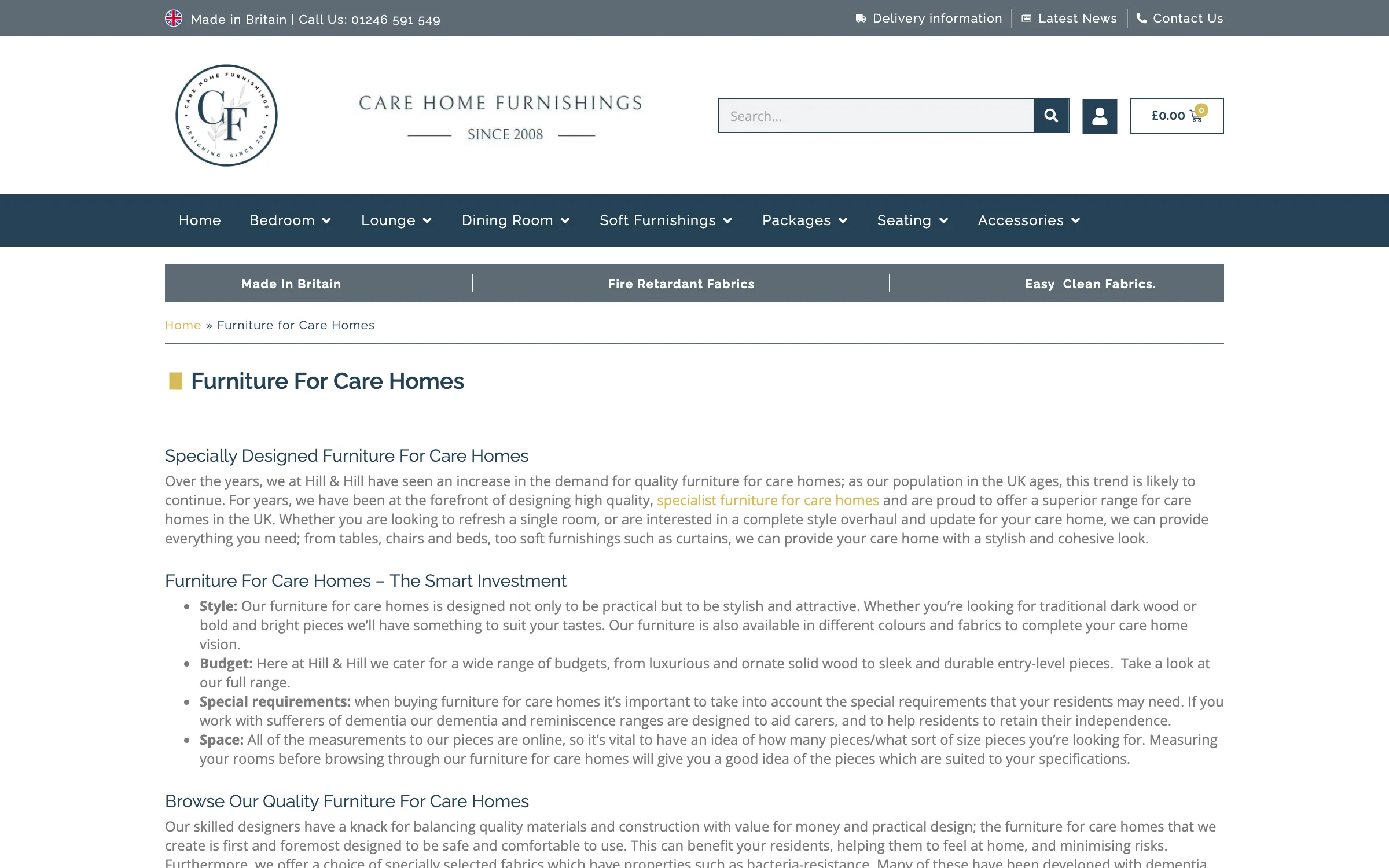 The furniture for care homes page