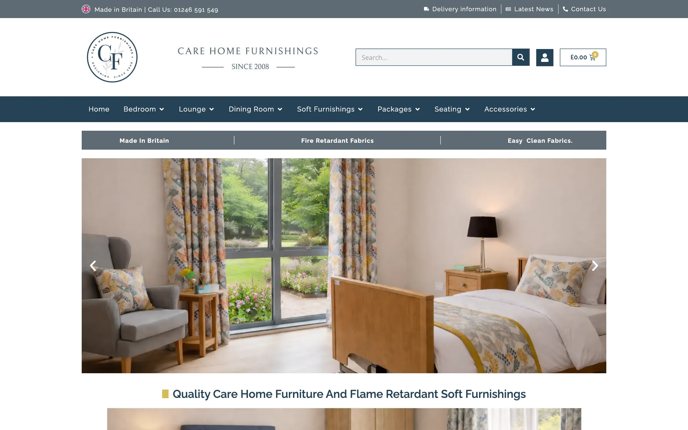 The Care Home Furnishings online store homepage
