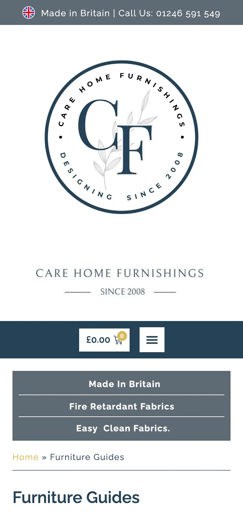 The furniture guides page, on mobile