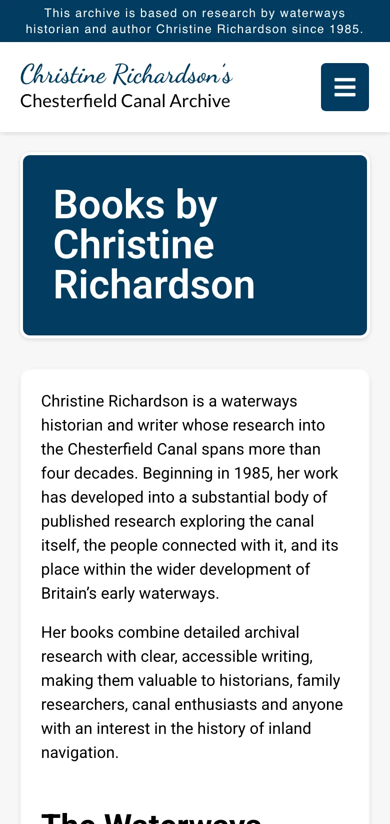 The books page, on mobile