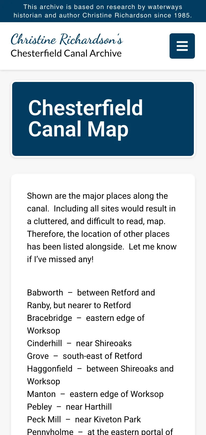 The canal map, on mobile