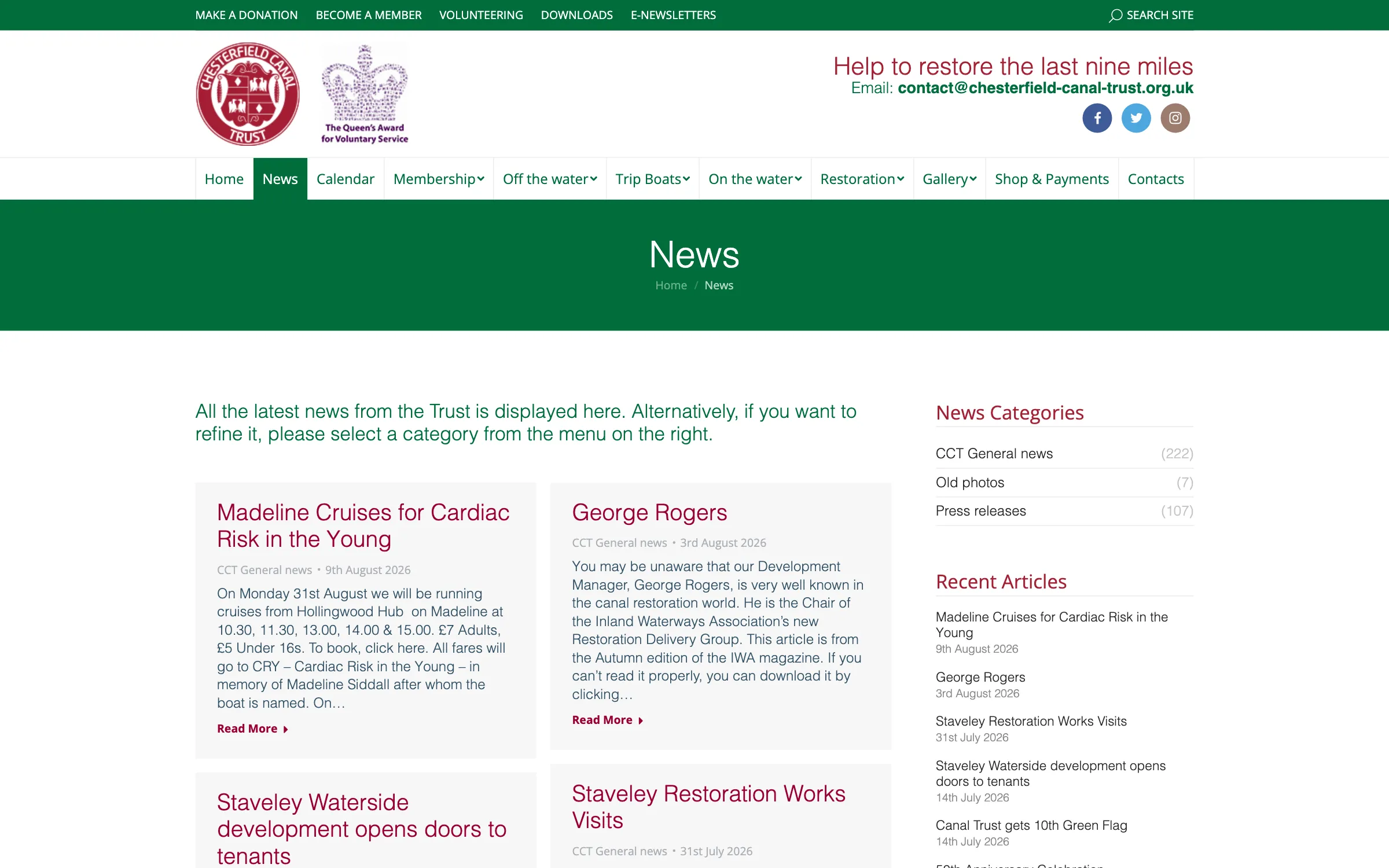 The Chesterfield Canal Trust news page