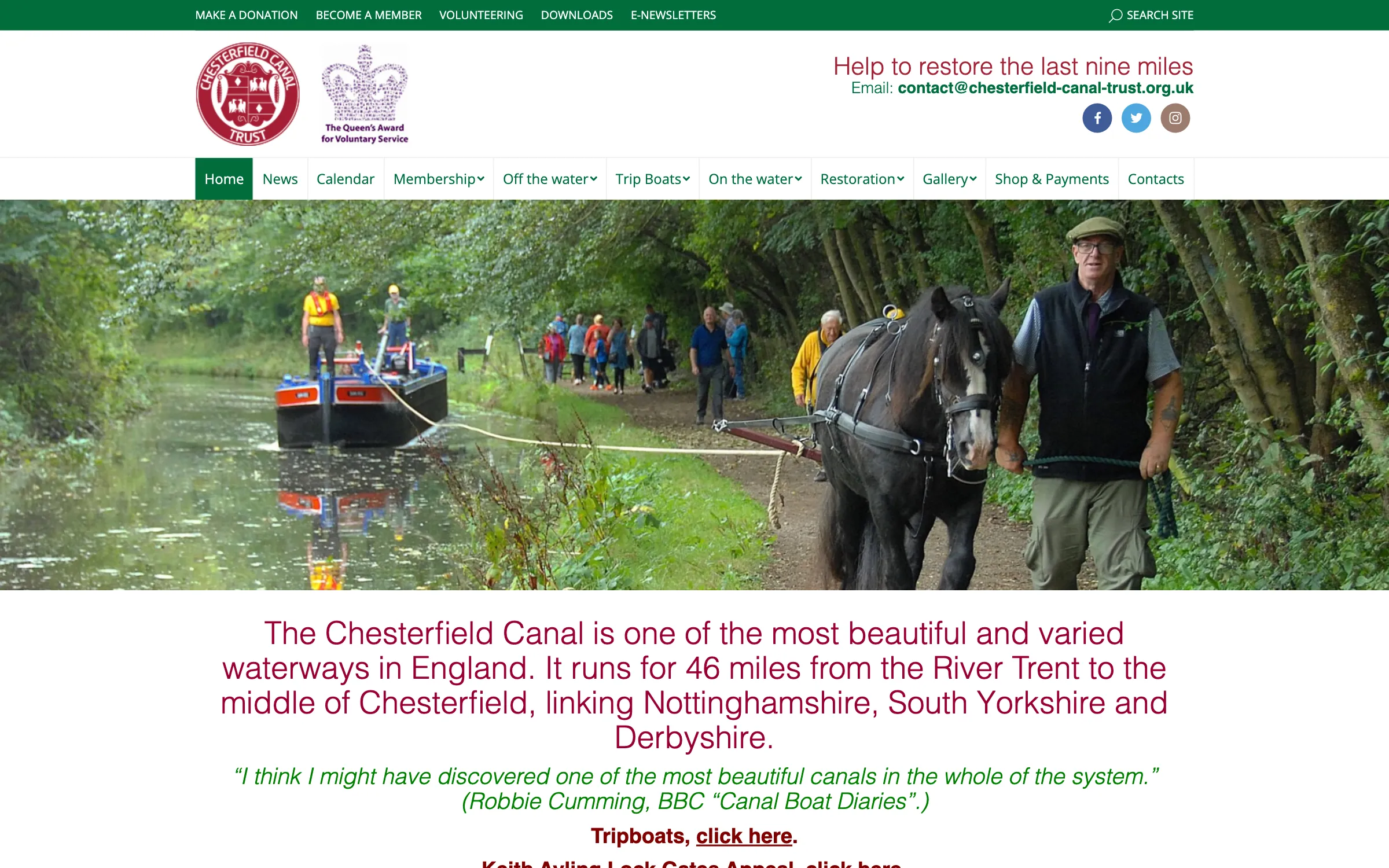 The Chesterfield Canal Trust website homepage