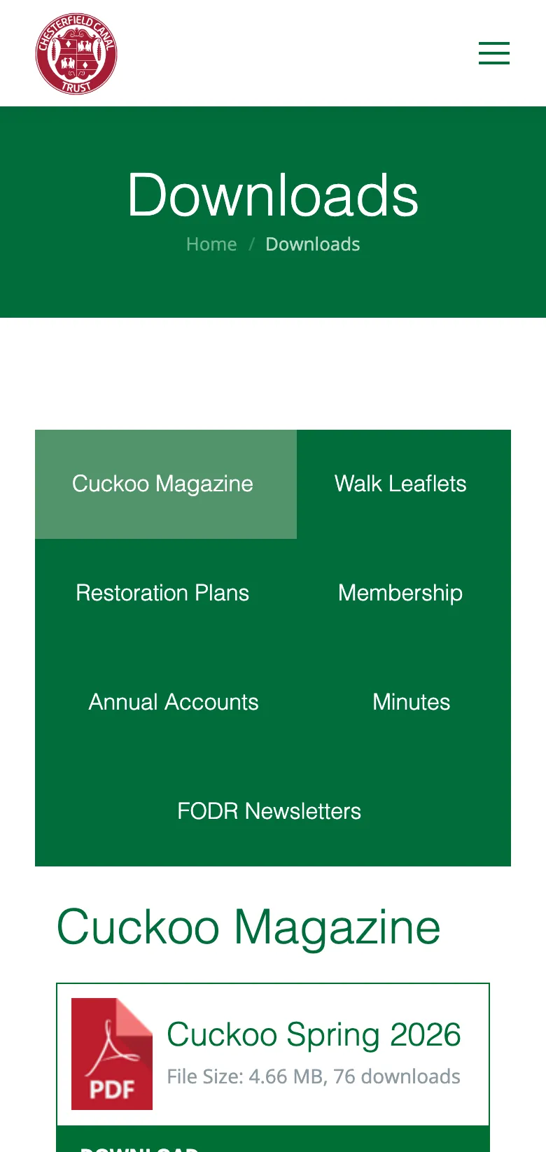 The downloads library, on mobile